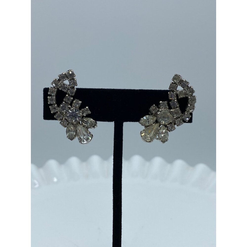 Vintage Rhinestone La Rel Signed Clip On Earrings Crystal Holiday Retro 1-1/2” L - Picture 9 of 9